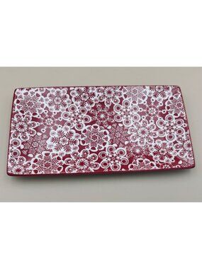 Hallmark Red and White Snowflake Pattern Rectangular Ceramic Tray Christmas